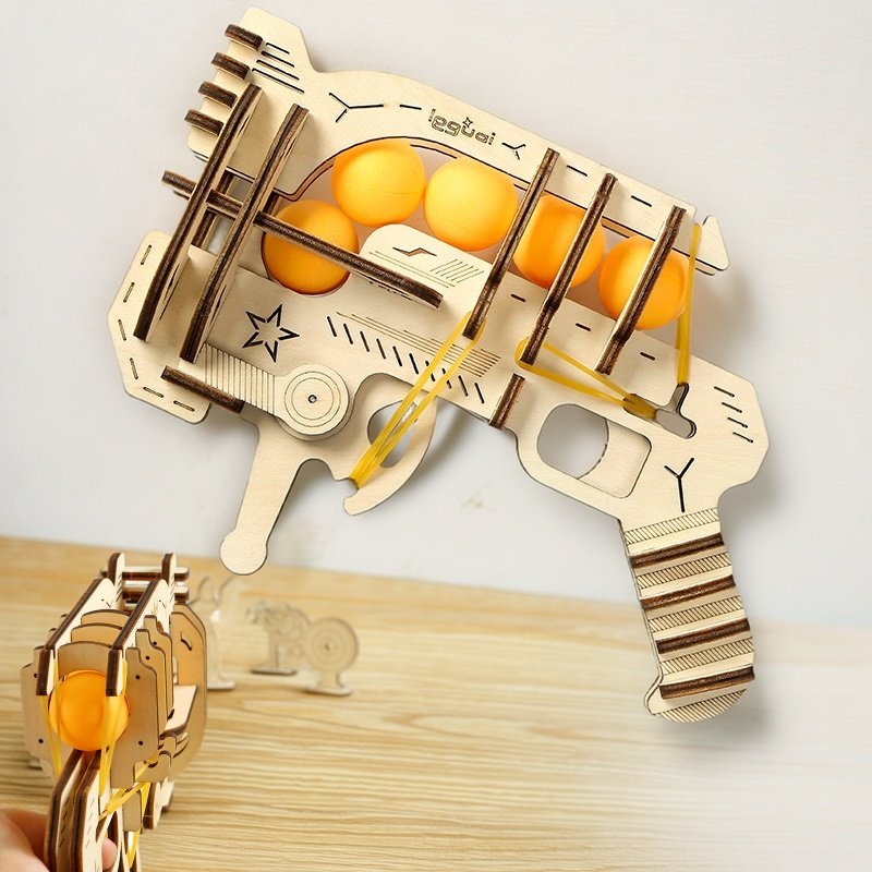 Table Tennis For Kids - Wooden DIY Assembled Rubber Band Gun